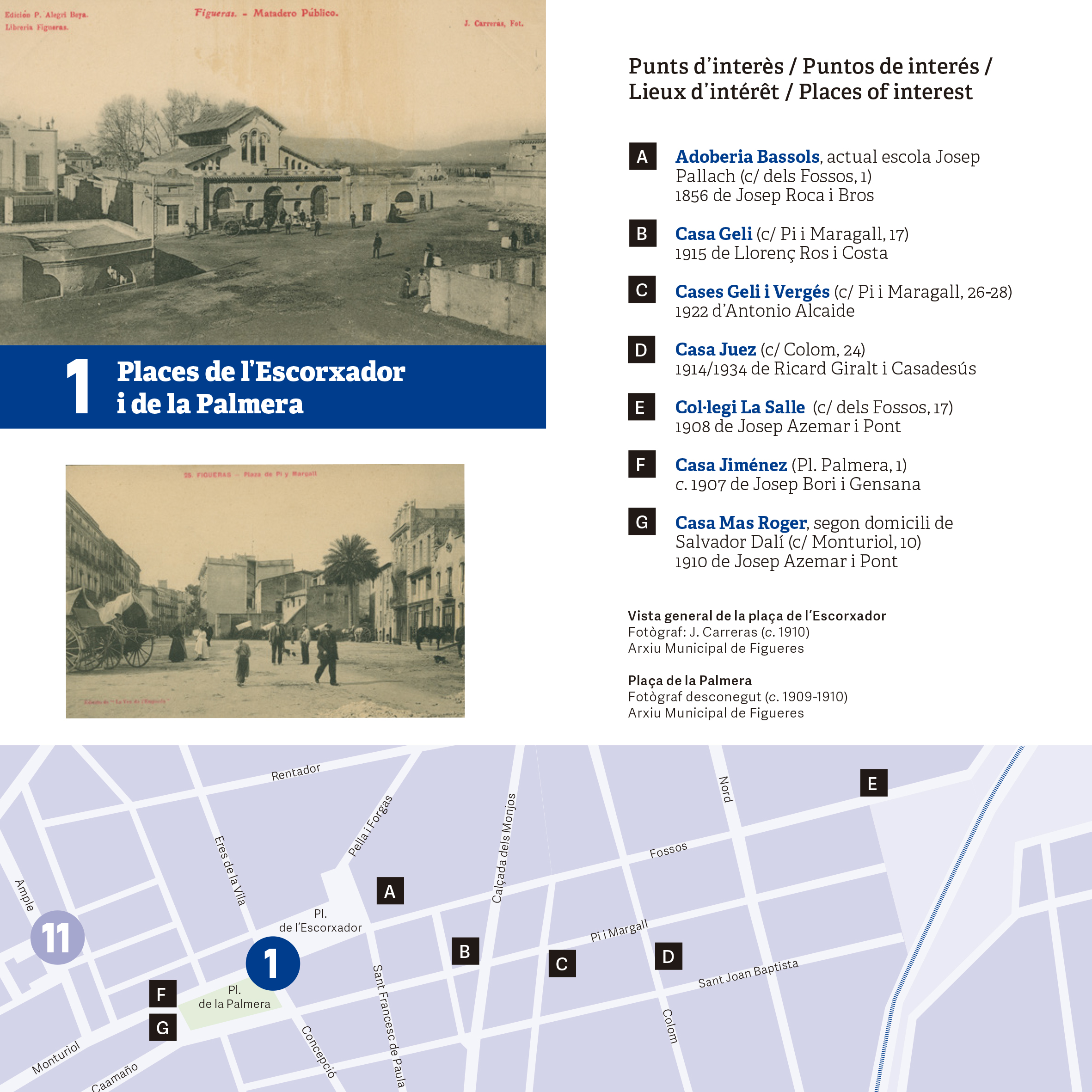 Figueres - Nucli històric: Places de l'Escorxador i de la Palmera (Edita: Oficina de Turisme de Figueres)