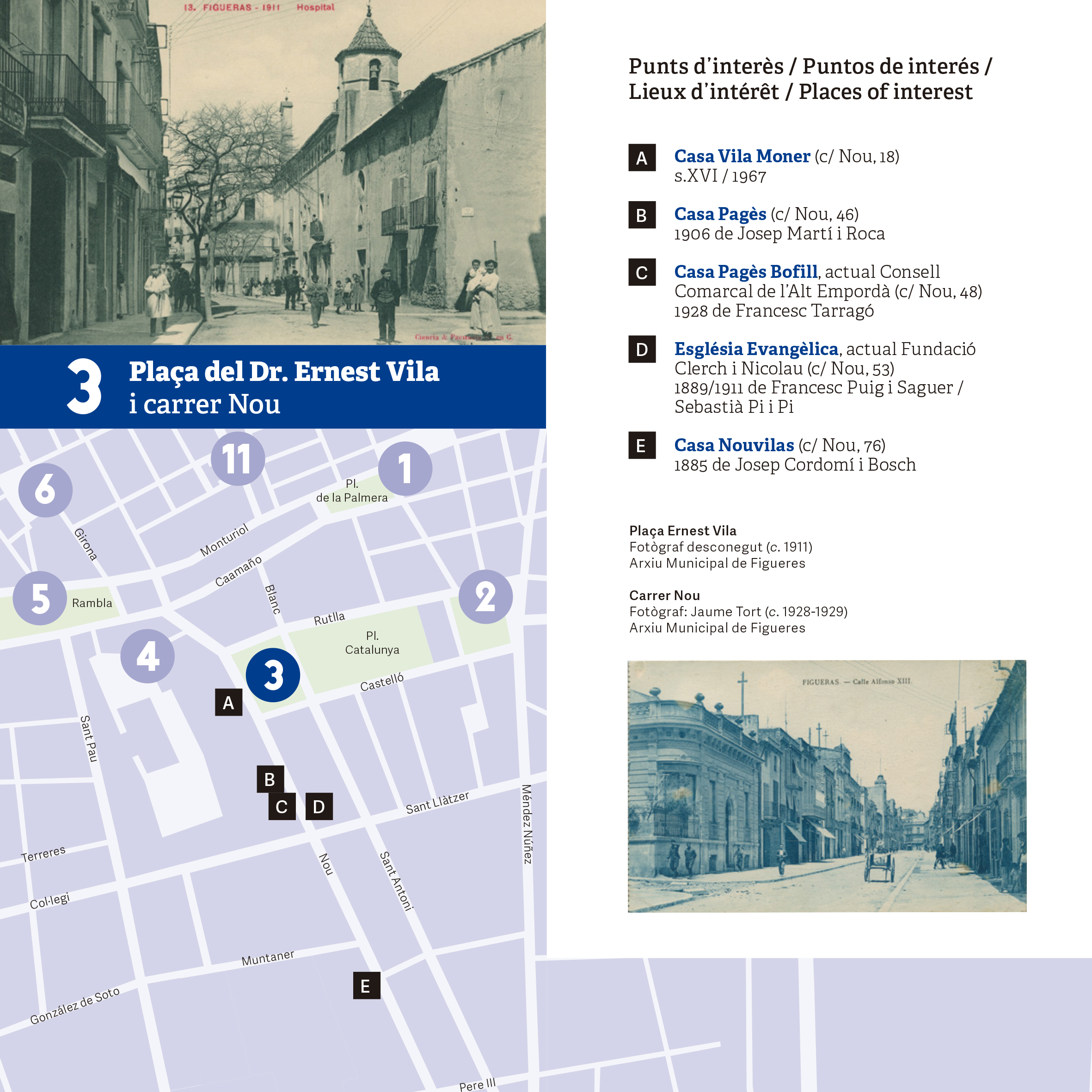 Figueres - Plaça Catalunya i Plaça del Dr. Ernest Vila i carrer Nou (Edita: Oficina de Turisme de Figueres)