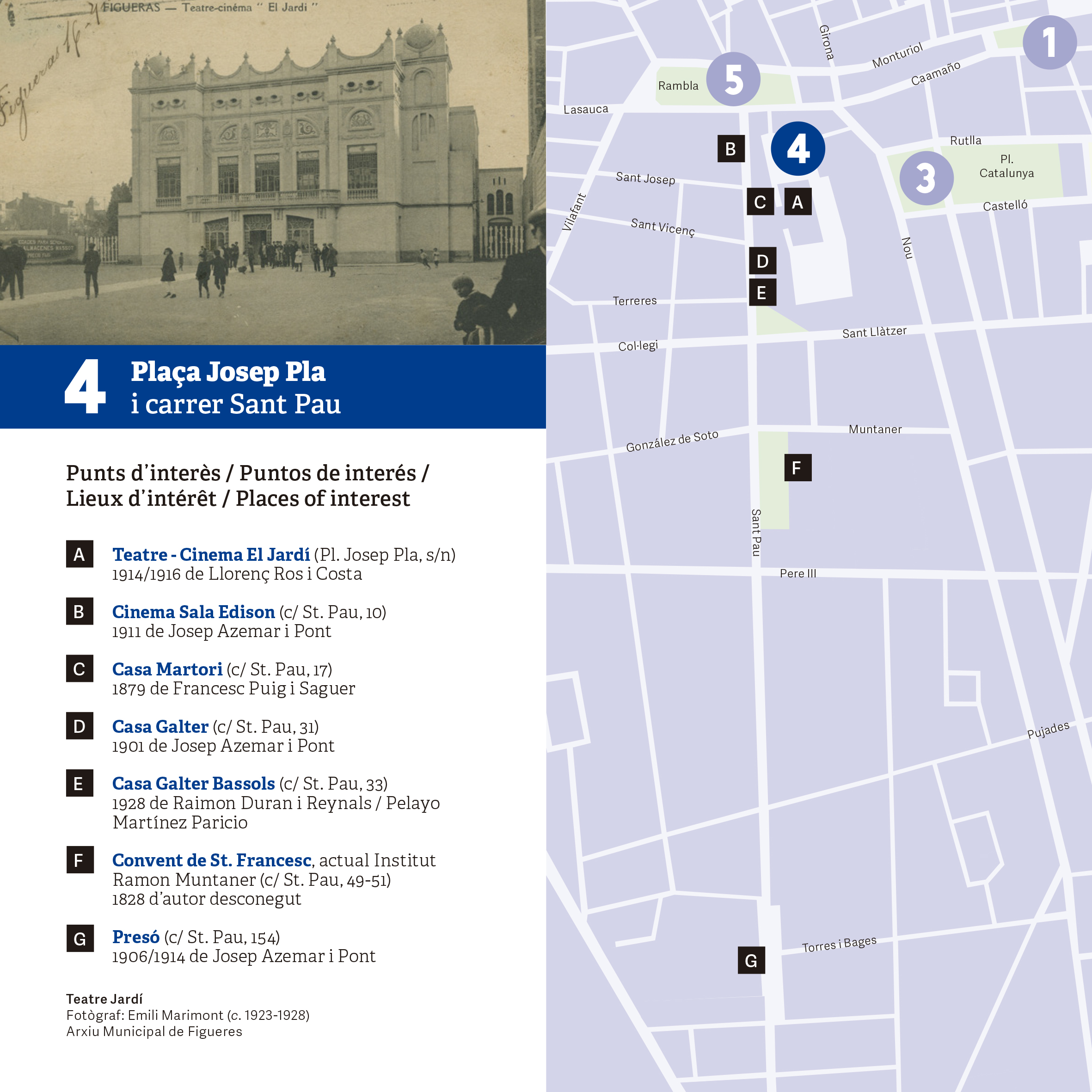 Figueres - Plaça Josep Pla i carrer Sant Pau de Figueres (Edita: Oficina de Turisme de Figueres)