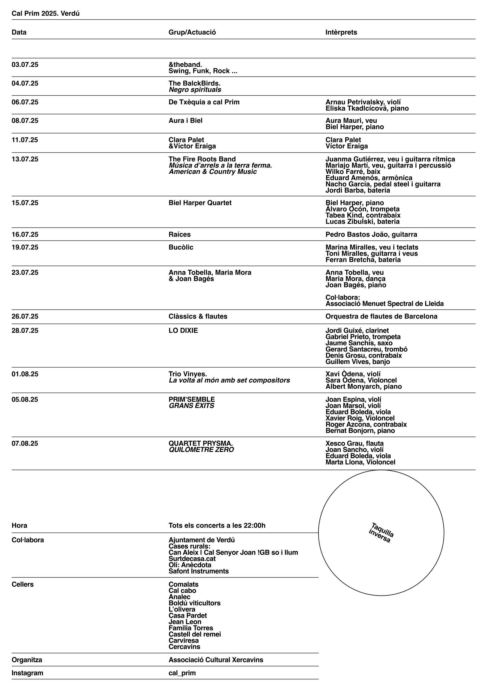 Cicle de Concerts a Cal Prim de Verdú