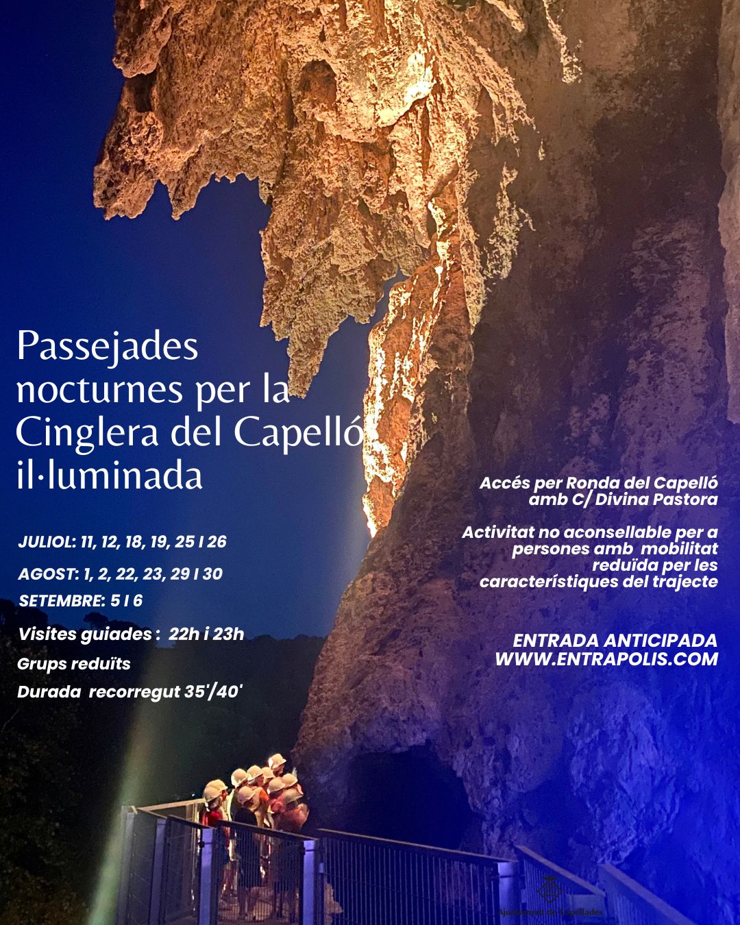 Visites nocturnes per la Cinglera del Capelló il·luminada de Capellades