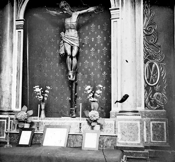 Sant Guim de Freixenet - Sant Crist de Santa Maria de Freixenet (Foto: Josep Salvany any 1924.  Biblioteca Catalunya)